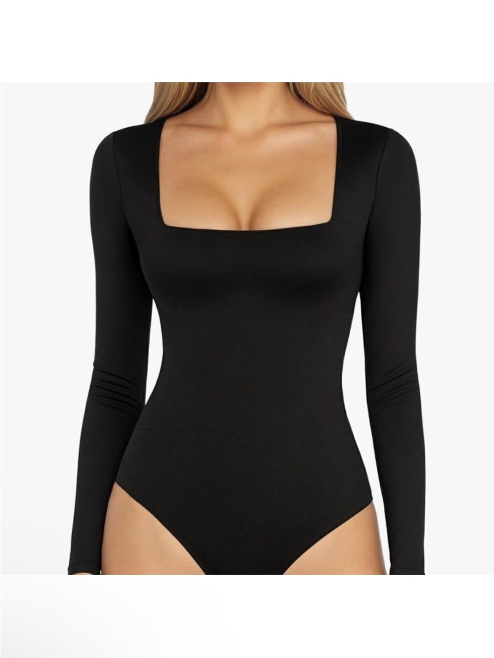Mangopop Long Sleeve Black Square Neck Bodysuit medium nwt